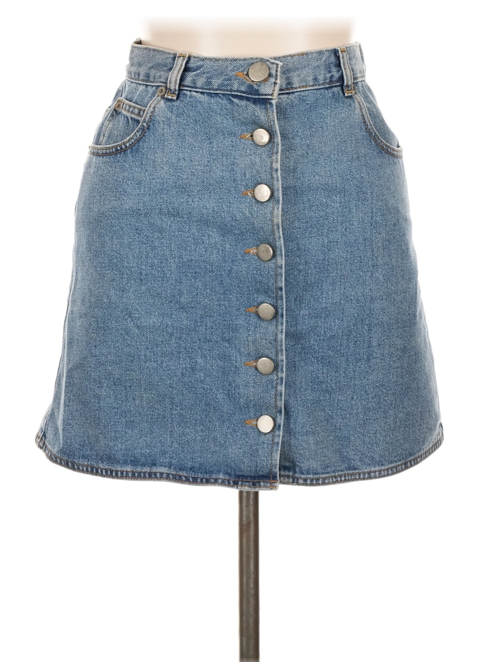 ASOS Denim Button Front A-Line Mini Skirt Sz 10 (US 6) Medium Wash 100% Cotton